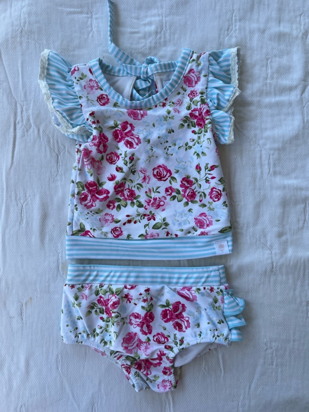 Sweet Honey 18M Floral Ruffle Tankini Set in Pink and Blue